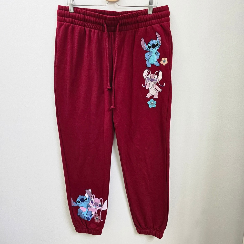 Disney Lilo & Stitch Angel Wine Red Joggers Sweatpants Women Large 12-14